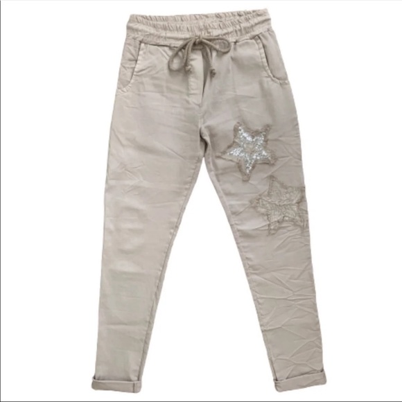 Venti6 Crinkle Sequin Star Joggers Size 
